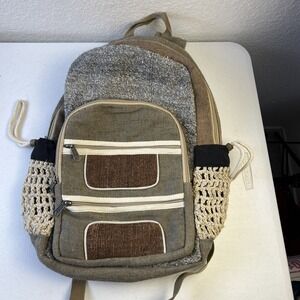 Earth Divas Burlap HEMP Tan Backpack Fair‎ Trade Nepal 15"x15"